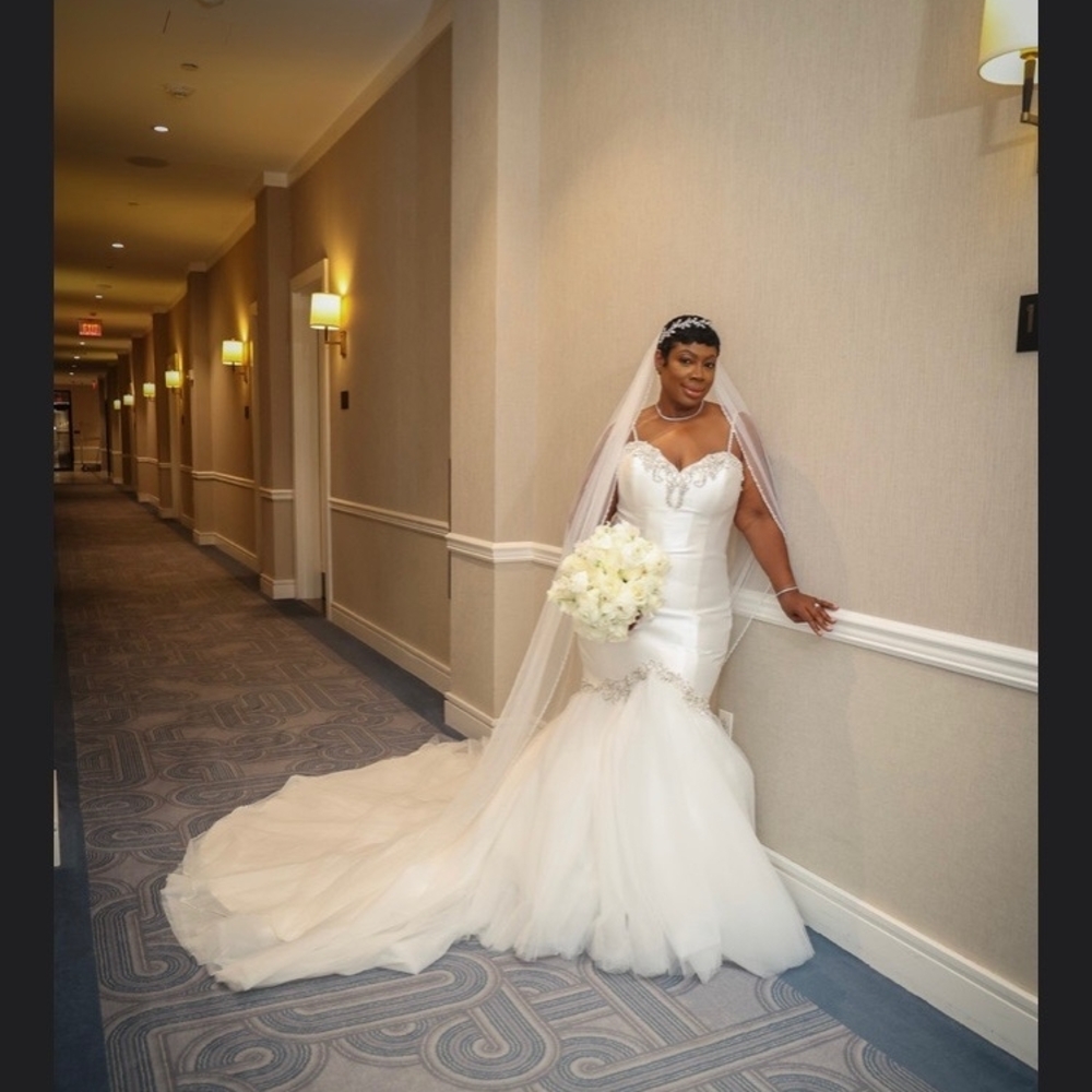 Pantora Jaleesa Elegant White Wedding Dress with Train Pre Owned - Picture 1 of 6